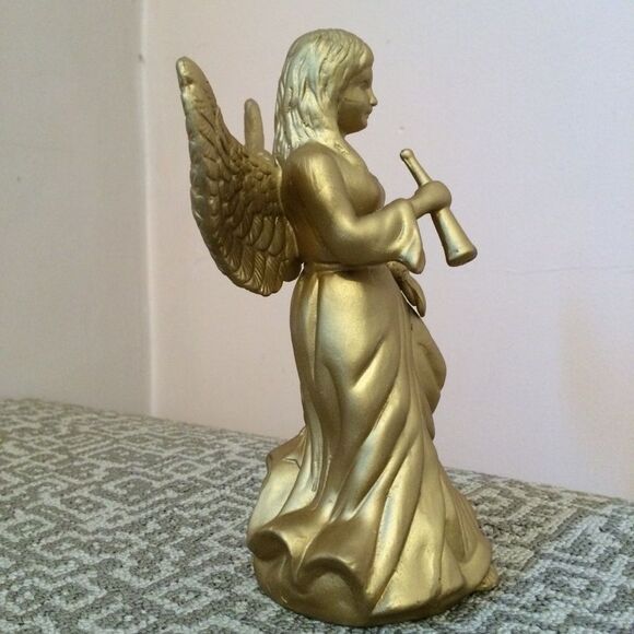 NIB NWT Golden Ceramic Christmas Angel W/ Horn - Picture 4 of 8